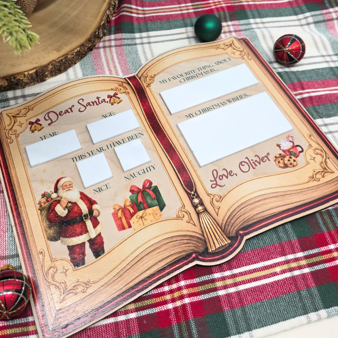 Personalized Dear Santa Reusable Dry Erase Board - Storybook Christmas Wish List Tradition Photo Prop