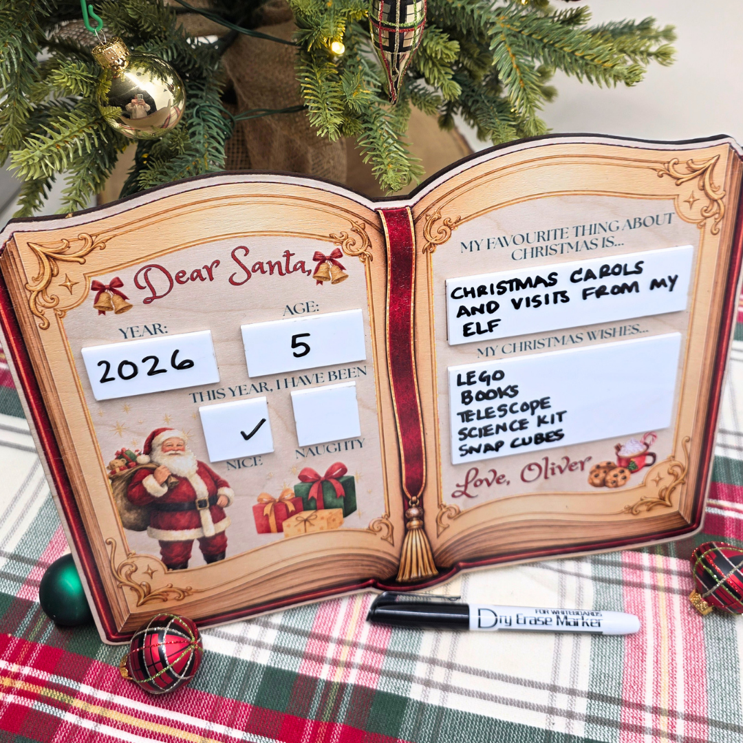 Personalized Dear Santa Reusable Dry Erase Board - Storybook Christmas Wish List Tradition Photo Prop