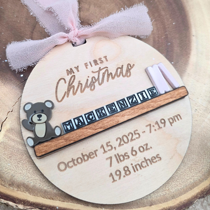 Baby’s First Christmas Ornament - Personalized Birth Stats Wood & Acrylic Keepsake
