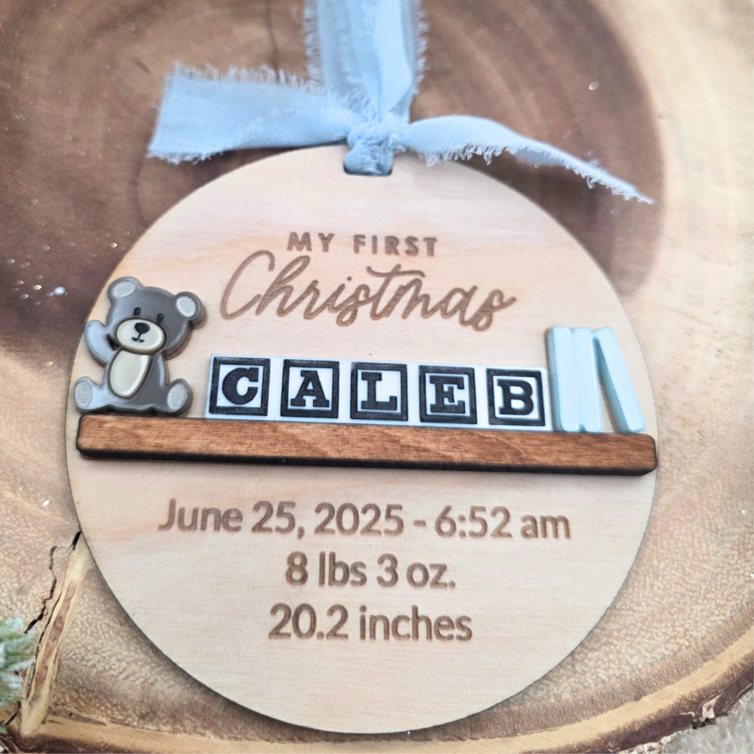Baby’s First Christmas Ornament - Personalized Birth Stats Wood & Acrylic Keepsake