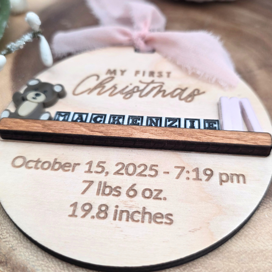 Baby’s First Christmas Ornament - Personalized Birth Stats Wood & Acrylic Keepsake