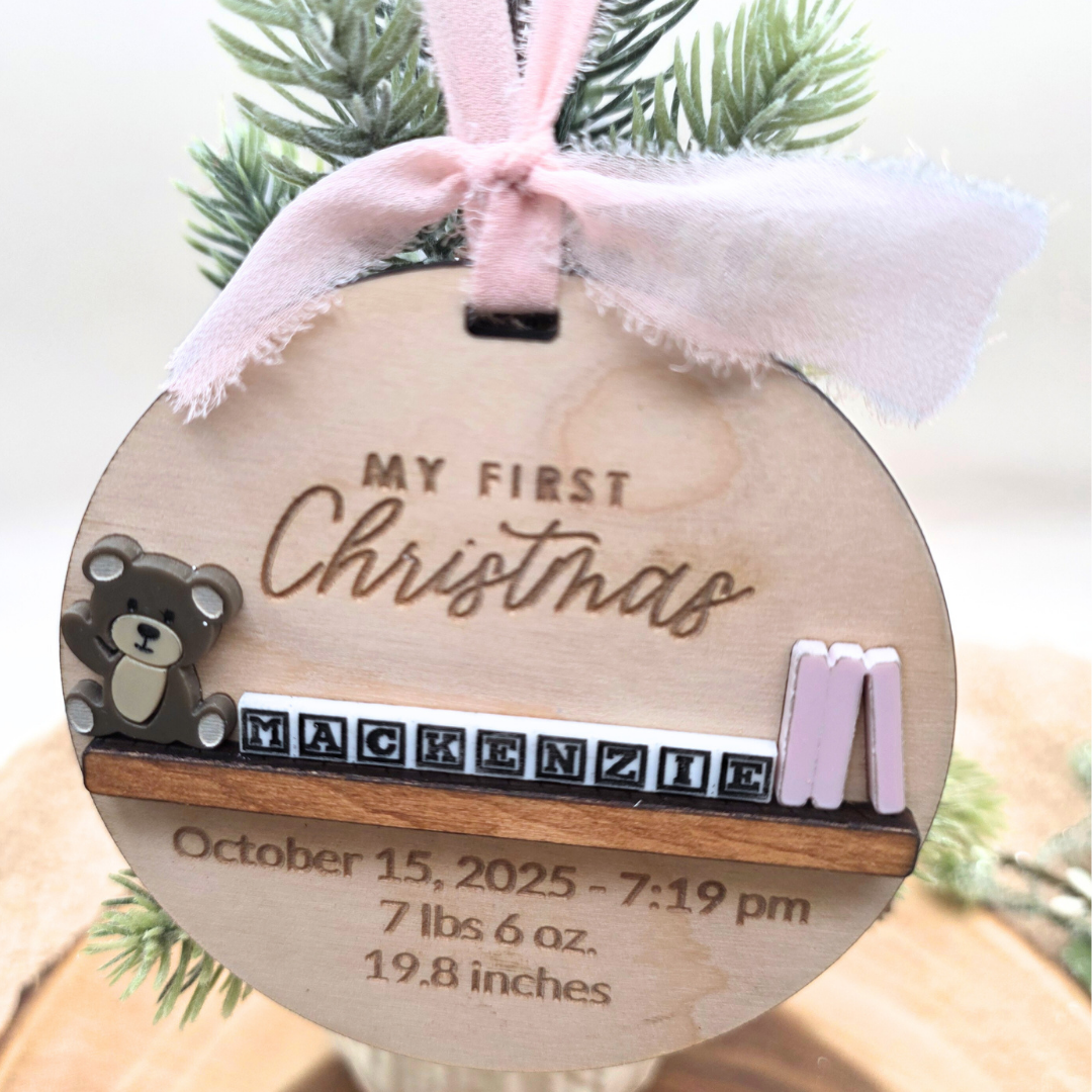 Baby’s First Christmas Ornament - Personalized Birth Stats Wood & Acrylic Keepsake