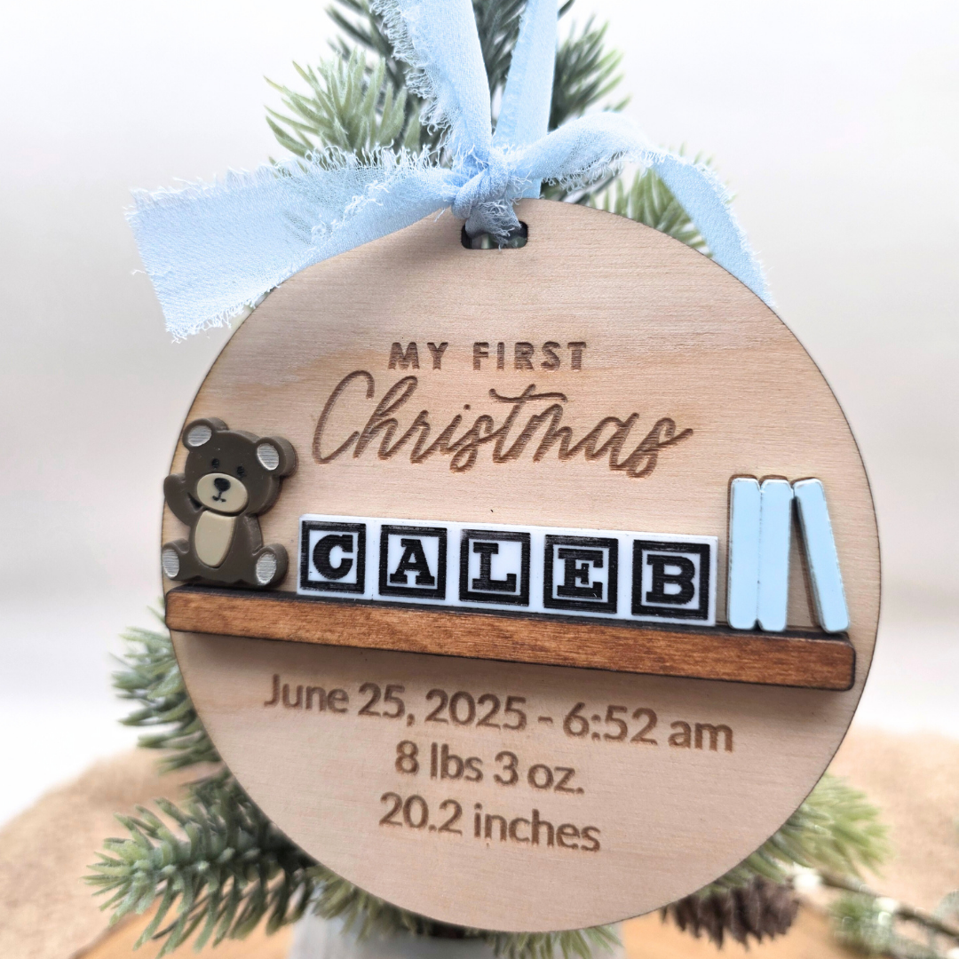 Baby’s First Christmas Ornament - Personalized Birth Stats Wood & Acrylic Keepsake