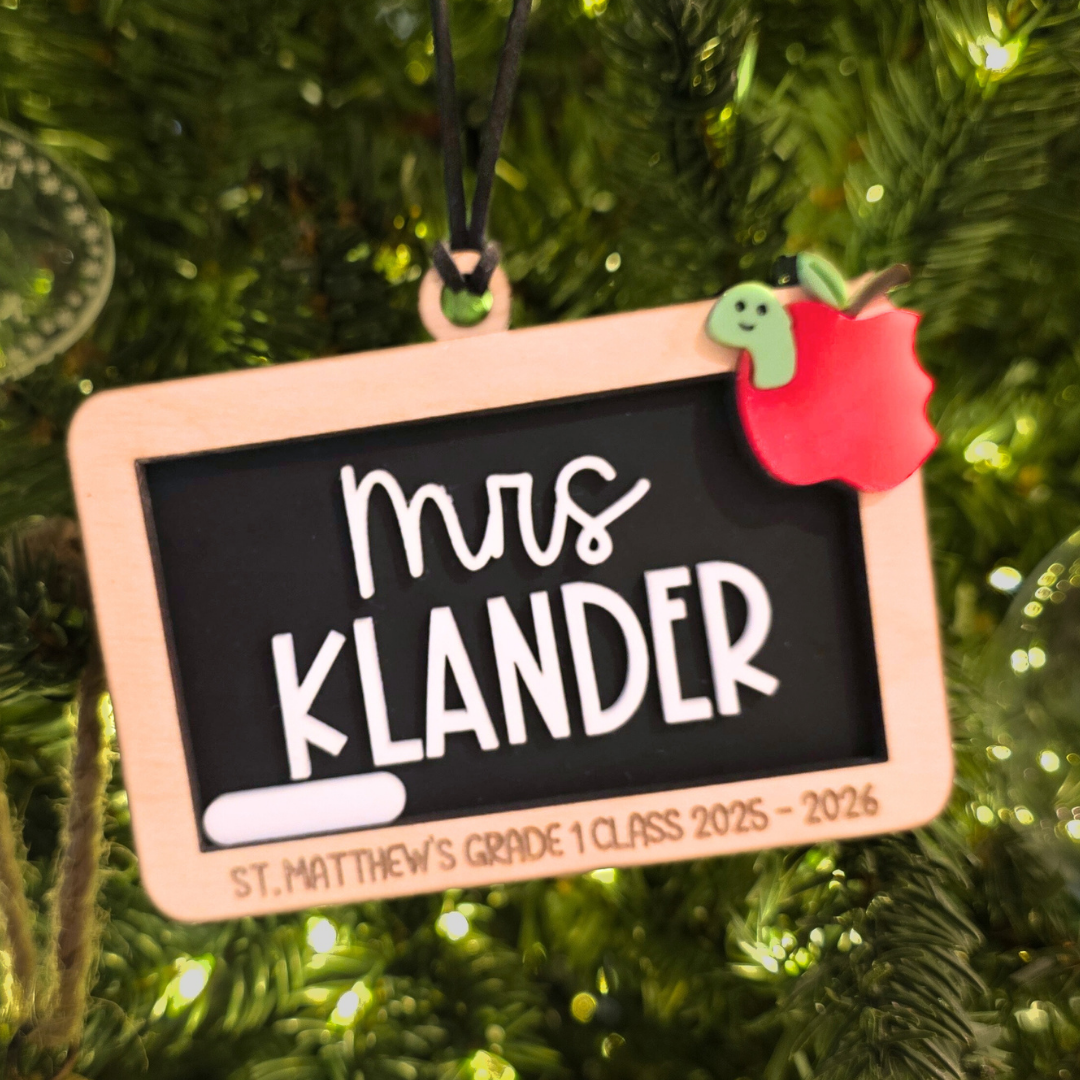 Custom Chalkboard Teacher Christmas Ornament - Personalized Wood & Acrylic Teacher's Gift