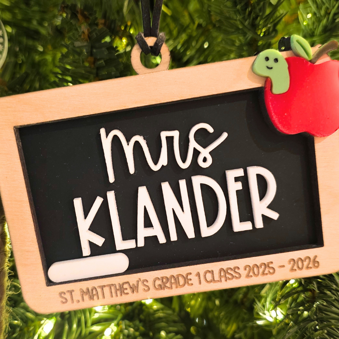 Custom Chalkboard Teacher Christmas Ornament - Personalized Wood & Acrylic Teacher's Gift