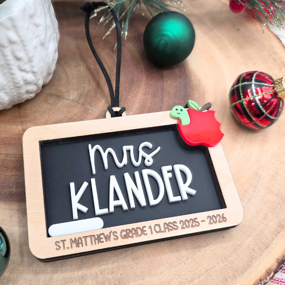Custom Chalkboard Teacher Christmas Ornament - Personalized Wood & Acrylic Teacher's Gift