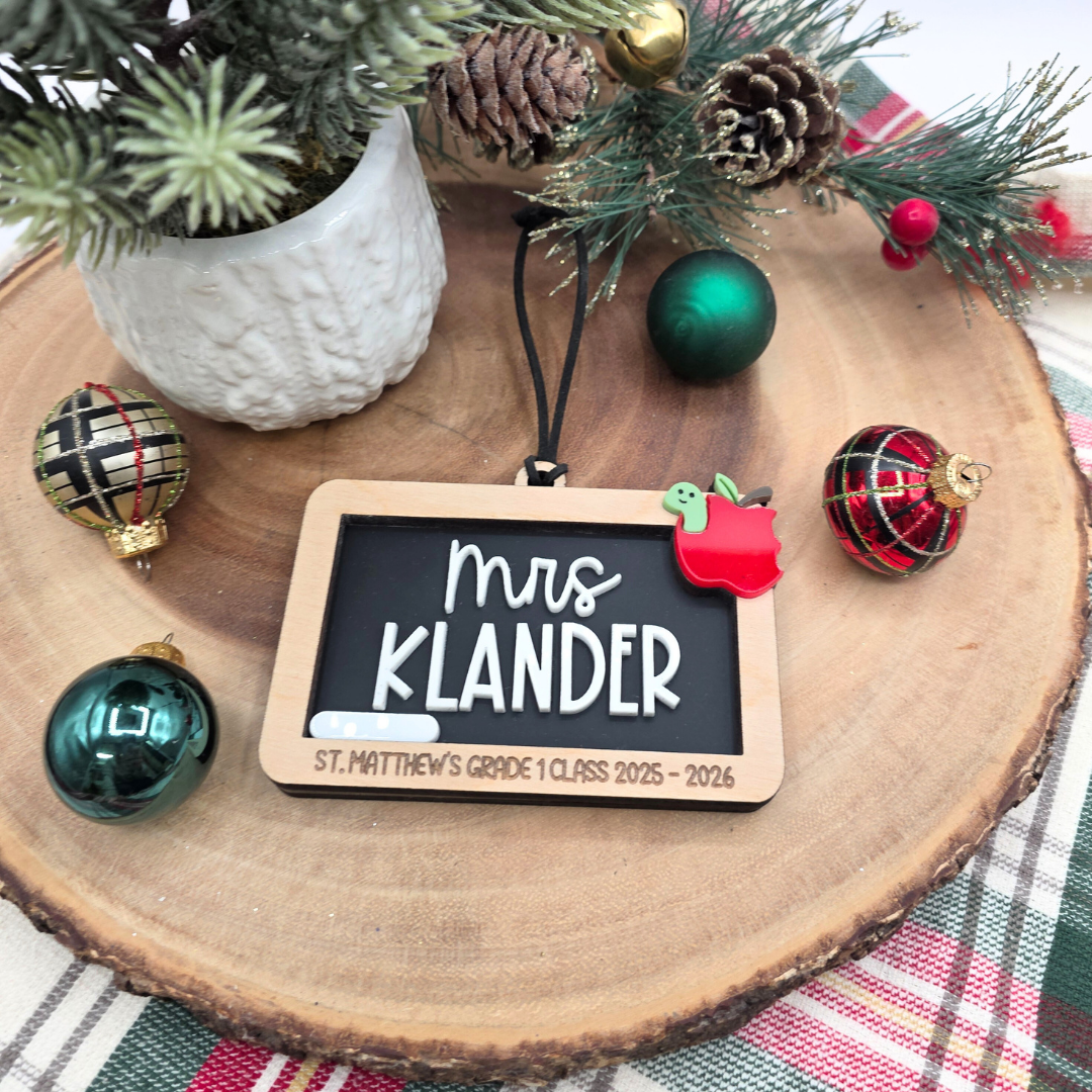 Custom Chalkboard Teacher Christmas Ornament - Personalized Wood & Acrylic Teacher's Gift