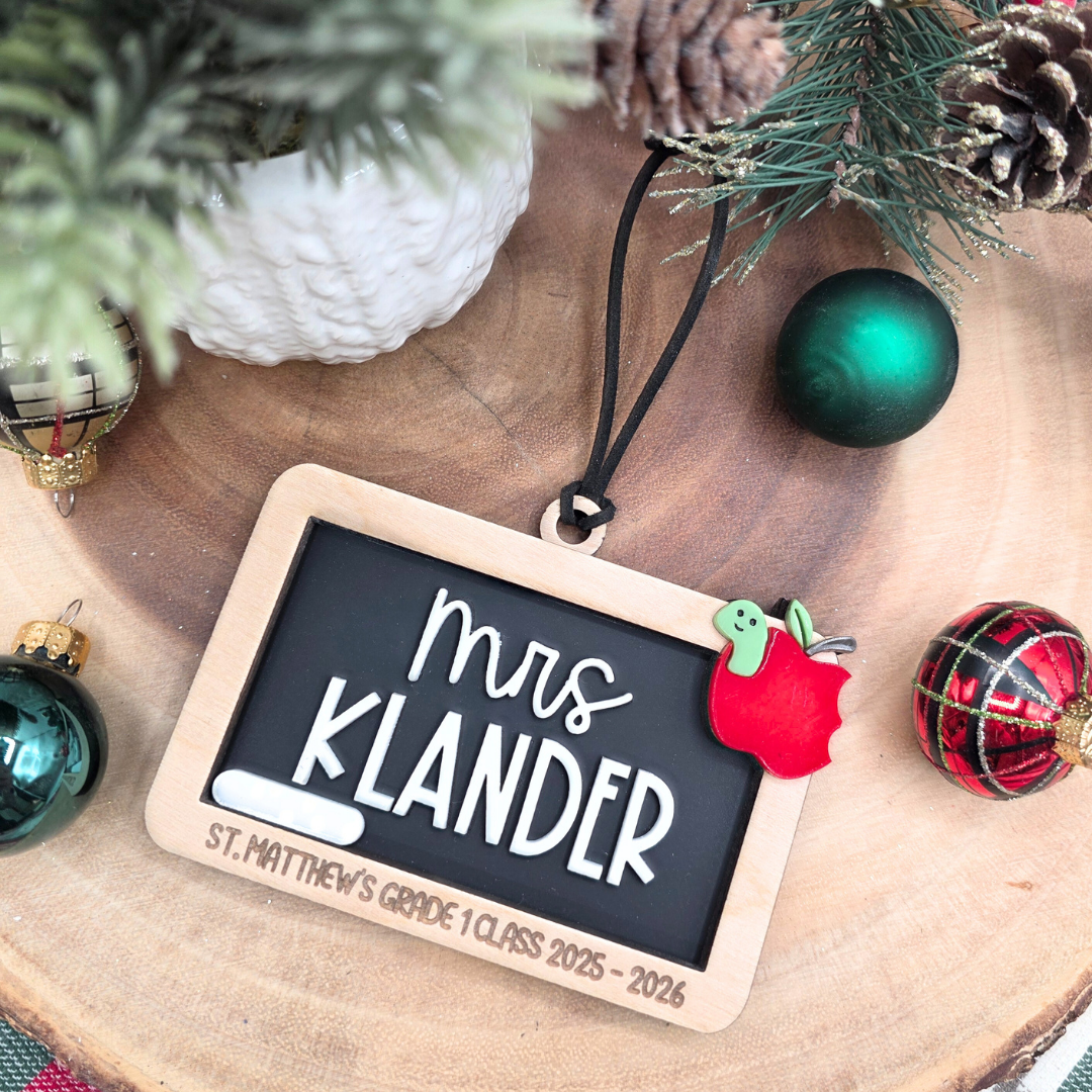 Custom Chalkboard Teacher Christmas Ornament - Personalized Wood & Acrylic Teacher's Gift
