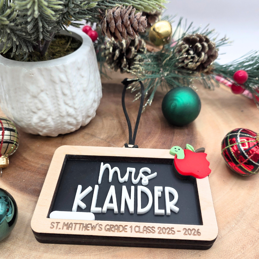 Custom Chalkboard Teacher Christmas Ornament - Personalized Wood & Acrylic Teacher's Gift