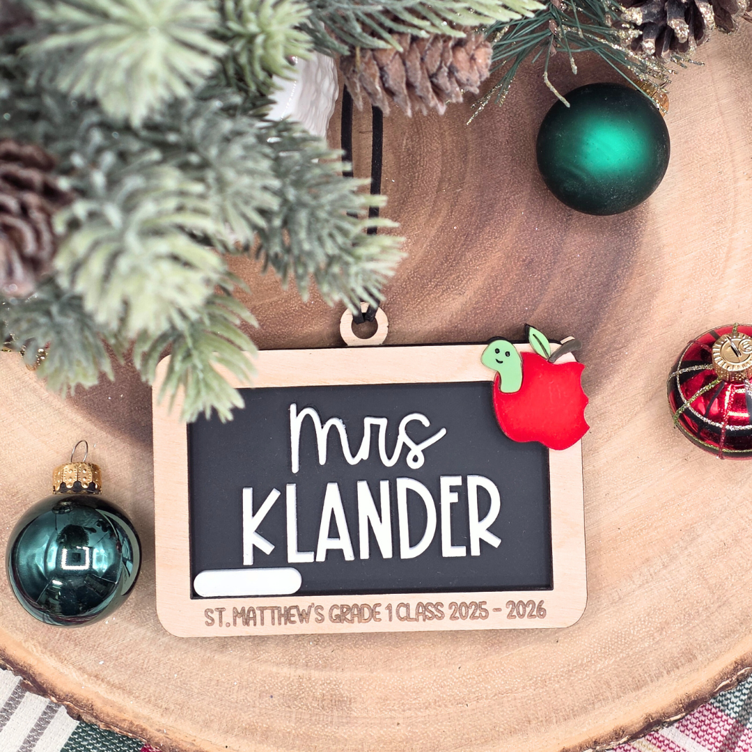 Custom Chalkboard Teacher Christmas Ornament - Personalized Wood & Acrylic Teacher's Gift