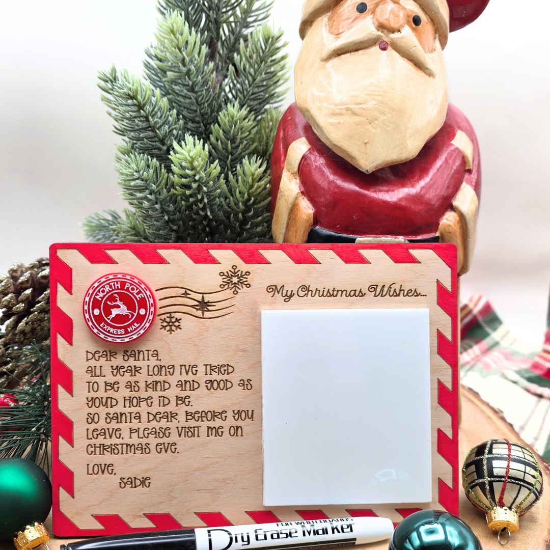 Personalized Dear Santa Christmas Wish Board  - Reusable Dry Erase North Pole Mail Postcard