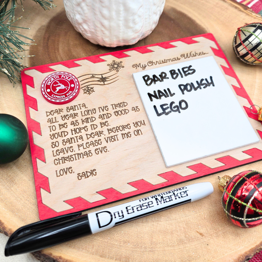 Personalized Dear Santa Christmas Wish Board  - Reusable Dry Erase North Pole Mail Postcard