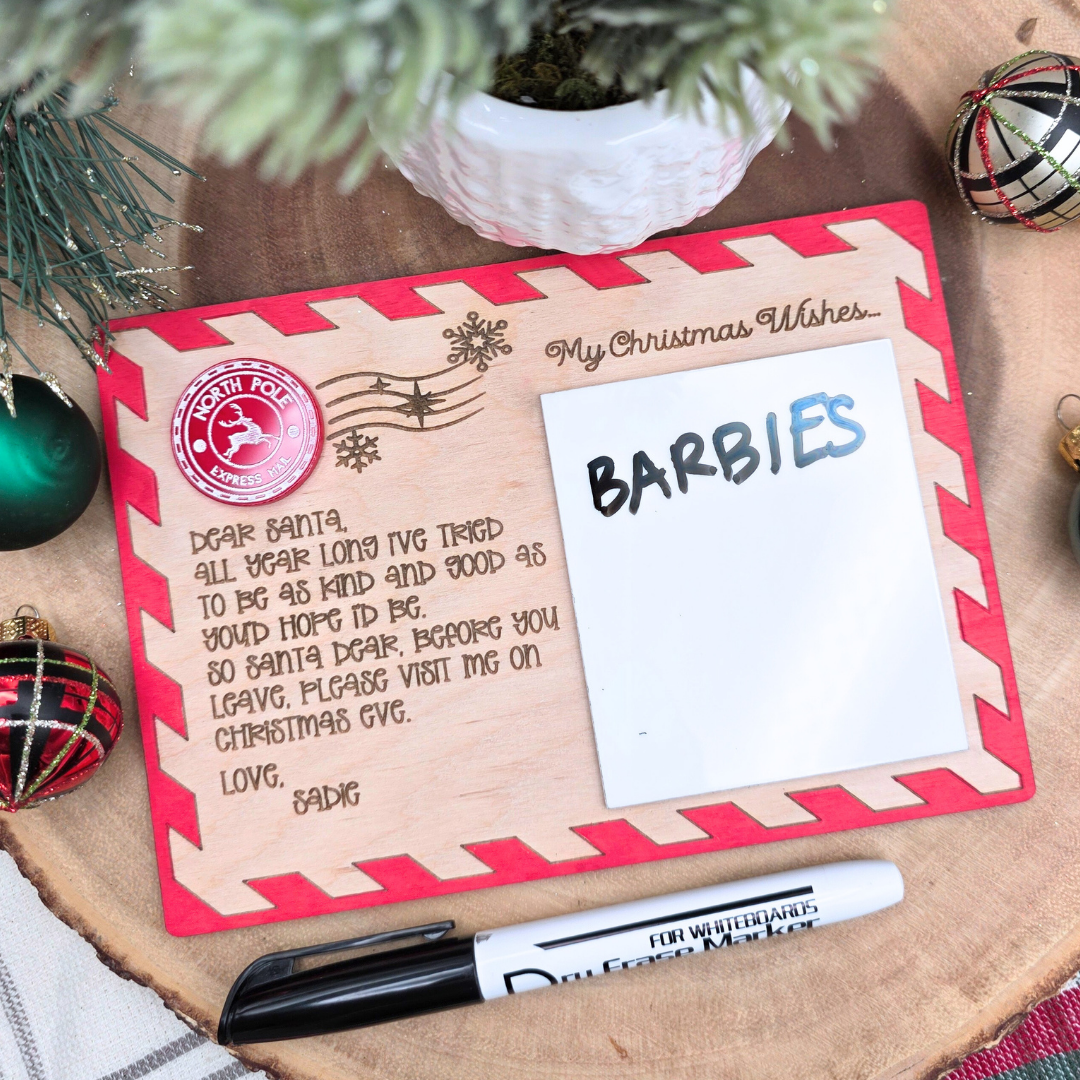 Personalized Dear Santa Christmas Wish Board  - Reusable Dry Erase North Pole Mail Postcard
