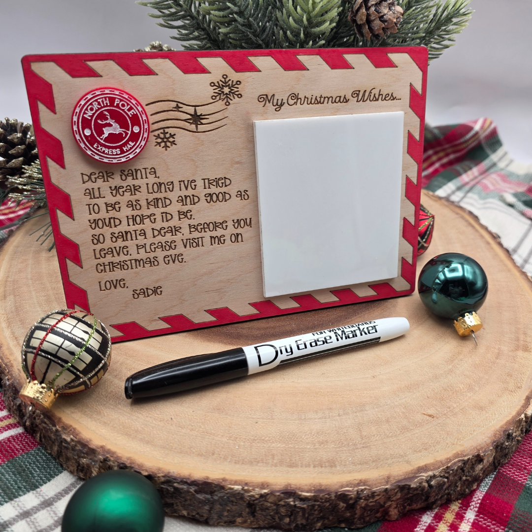 Personalized Dear Santa Christmas Wish Board  - Reusable Dry Erase North Pole Mail Postcard