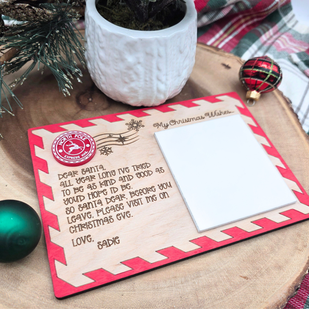 Personalized Dear Santa Christmas Wish Board  - Reusable Dry Erase North Pole Mail Postcard