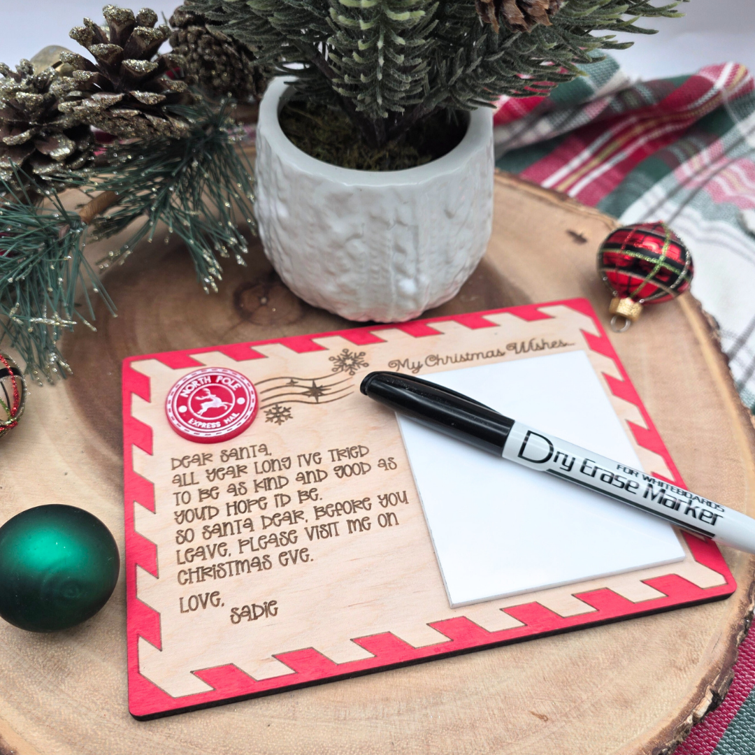 Personalized Dear Santa Christmas Wish Board  - Reusable Dry Erase North Pole Mail Postcard