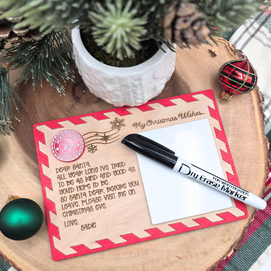 Personalized Dear Santa Christmas Wish Board  - Reusable Dry Erase North Pole Mail Postcard