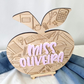 Custom Teacher Apple Desk Sign - Personalized Classroom Name Plaque Engraved Wood Gift