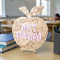Custom Teacher Apple Desk Sign - Personalized Classroom Name Plaque Engraved Wood Gift