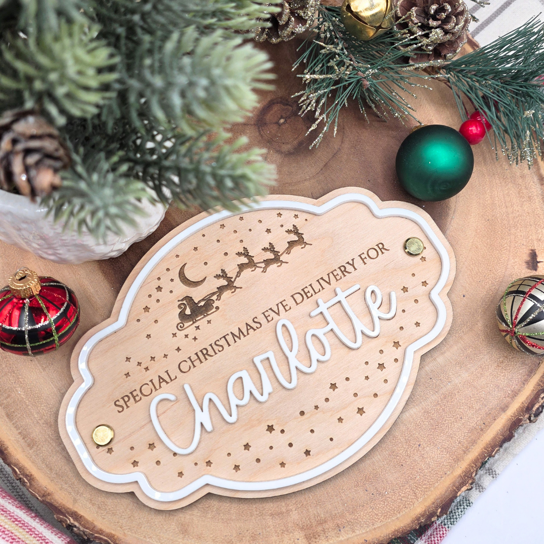 Personalized Christmas Crate Sign – Santa & Sleigh Special Christmas Eve Delivery