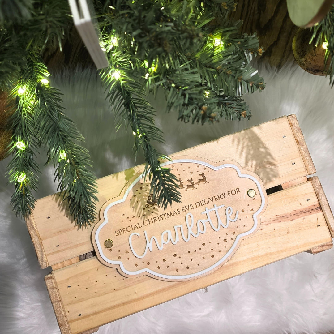 Personalized Christmas Crate Sign – Santa & Sleigh Special Christmas Eve Delivery