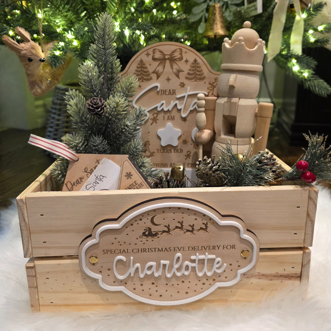 Personalized Christmas Crate Sign – Santa & Sleigh Special Christmas Eve Delivery