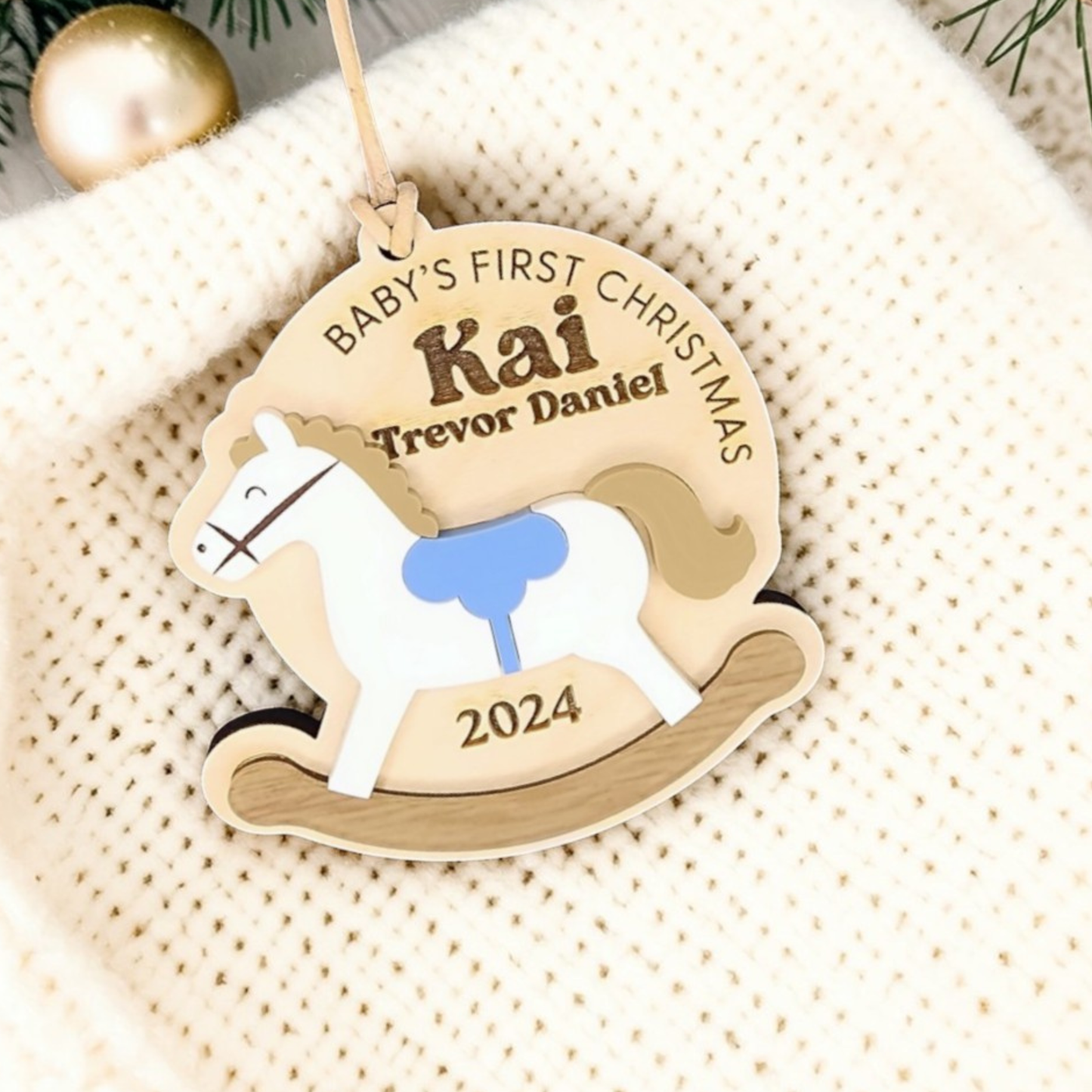 Personalized Baby's First Christmas -  Custom Rocking Horse Ornament
