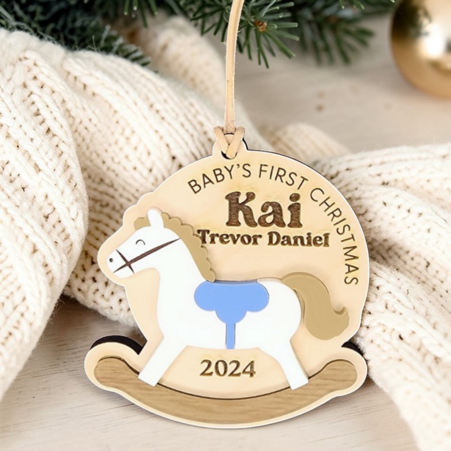 Personalized Baby's First Christmas -  Custom Rocking Horse Ornament