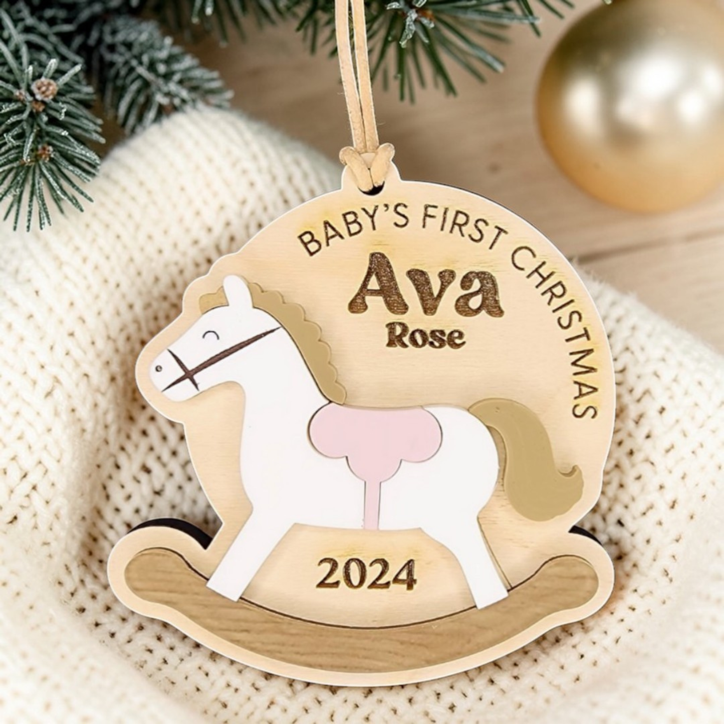 Personalized Baby's First Christmas -  Custom Rocking Horse Ornament