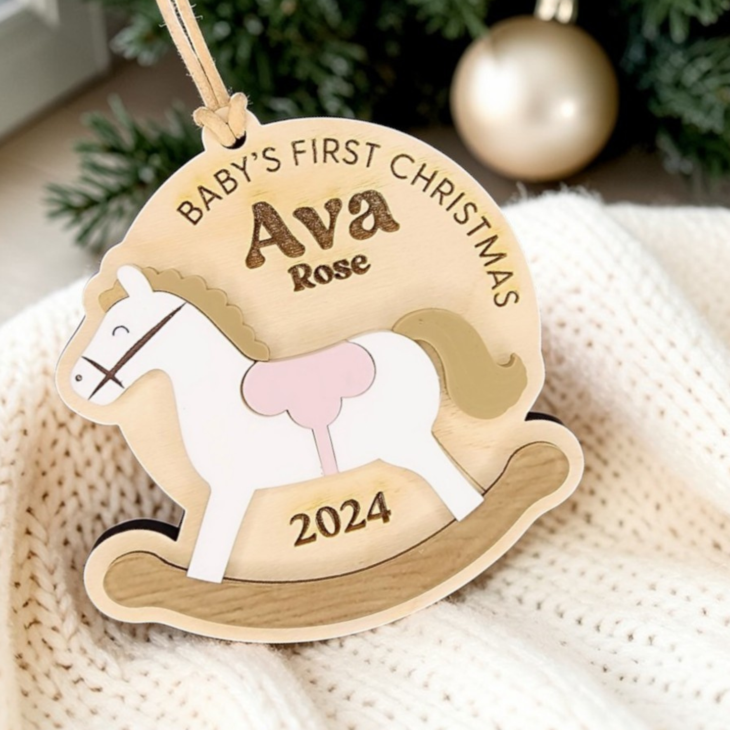 Personalized Baby's First Christmas -  Custom Rocking Horse Ornament
