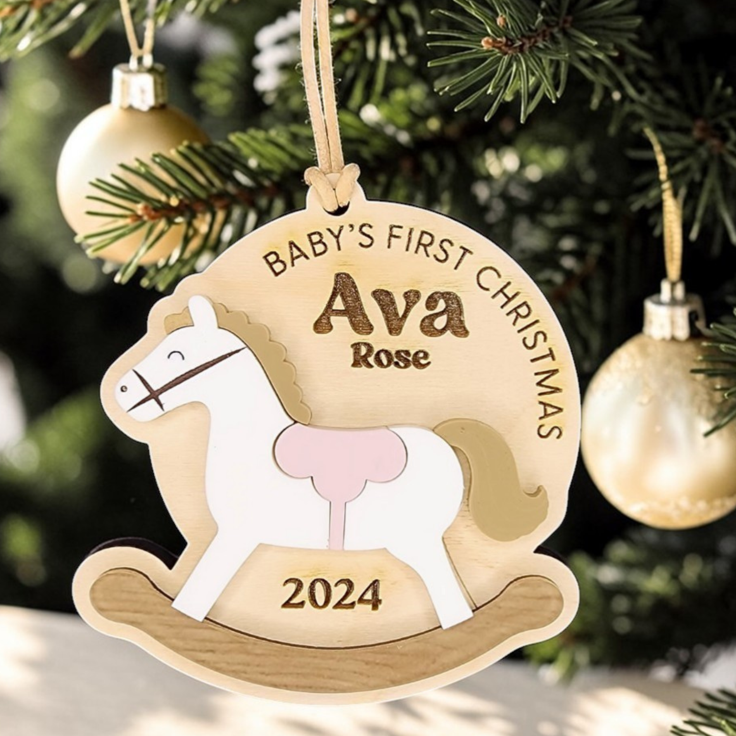 Personalized Baby's First Christmas -  Custom Rocking Horse Ornament