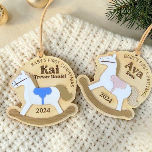 Personalized Baby's First Christmas -  Custom Rocking Horse Ornament