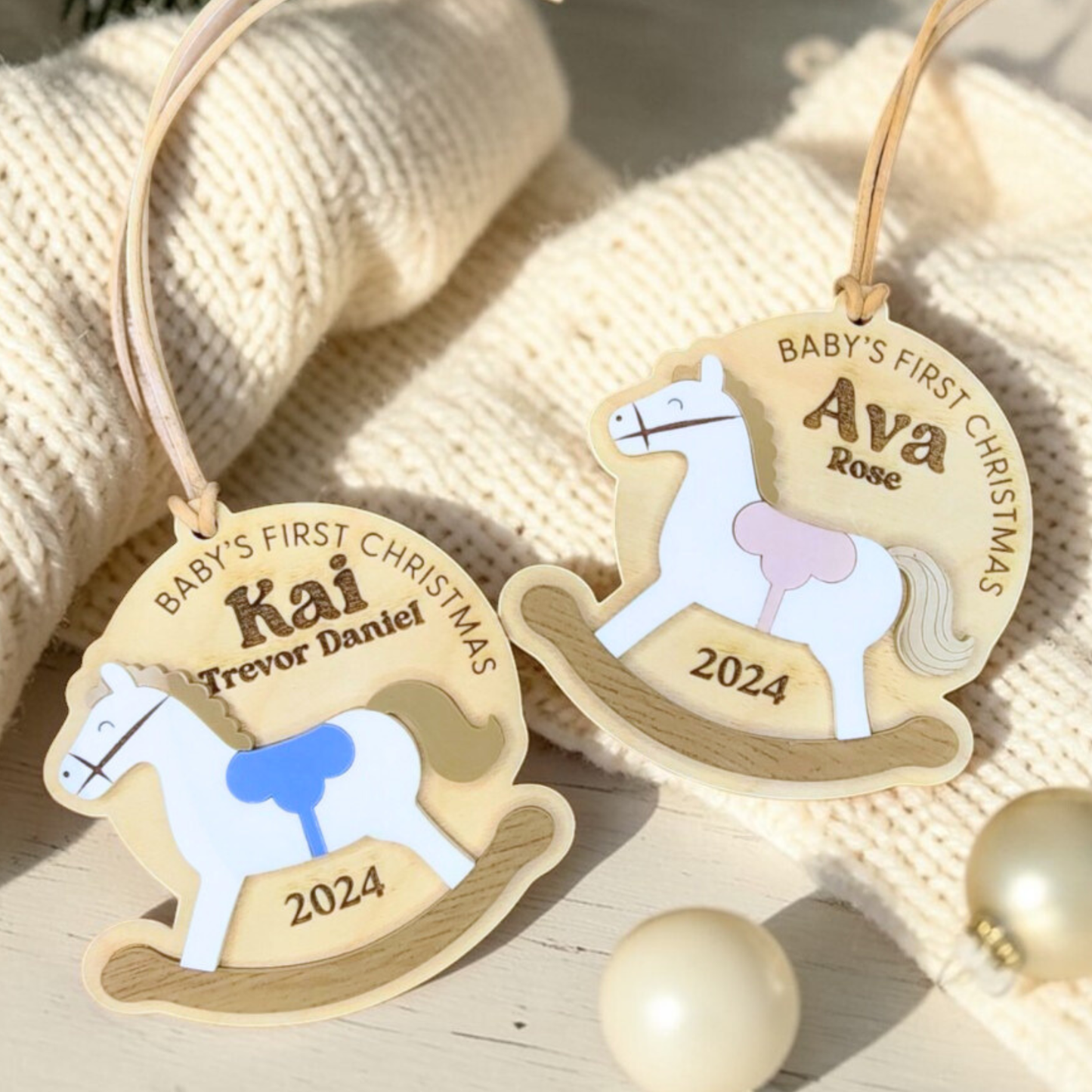 Personalized Baby's First Christmas -  Custom Rocking Horse Ornament
