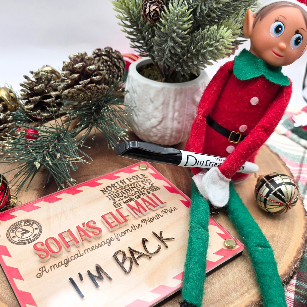 Custom Elf on the Shelf Message Board - Personalized North Pole Mail Dry Erase Memo Board