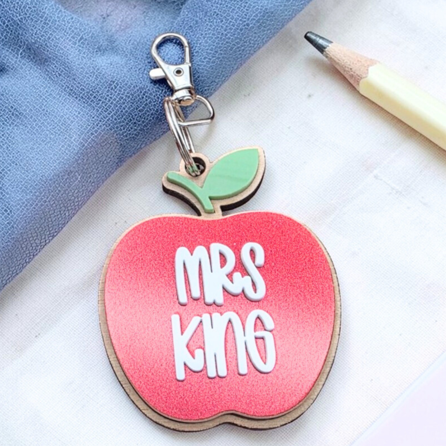 Teacher Apple Bag Tag, - Personalized Acrylic Wood Keyring Acrylic Gift