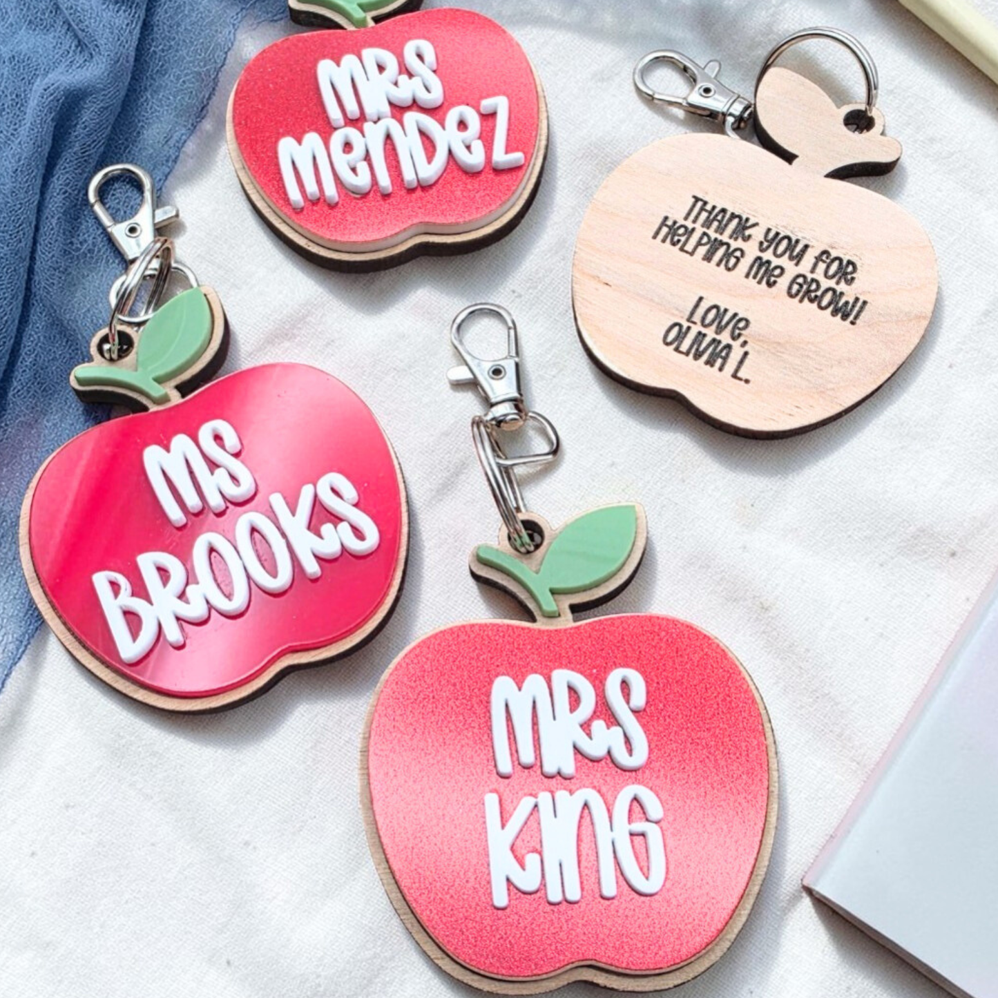 Teacher Apple Bag Tag, - Personalized Acrylic Wood Keyring Acrylic Gift