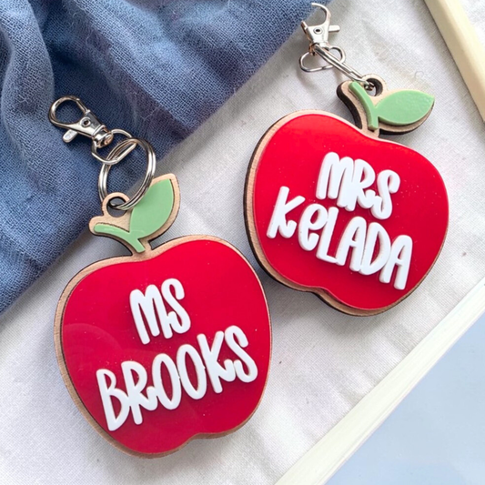 Teacher Apple Bag Tag, - Personalized Acrylic Wood Keyring Acrylic Gift