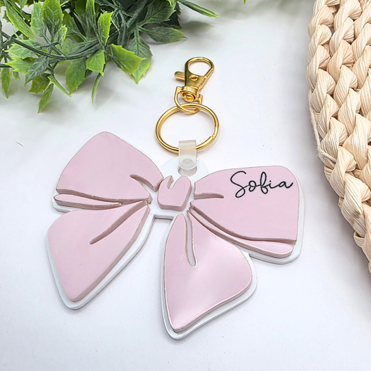 Custom NFC Emergency Contact Bow Tag - Personalized Safety Keychain for Kids & Adults - Tap with Phone Medical ID Acrylic Bag Tag