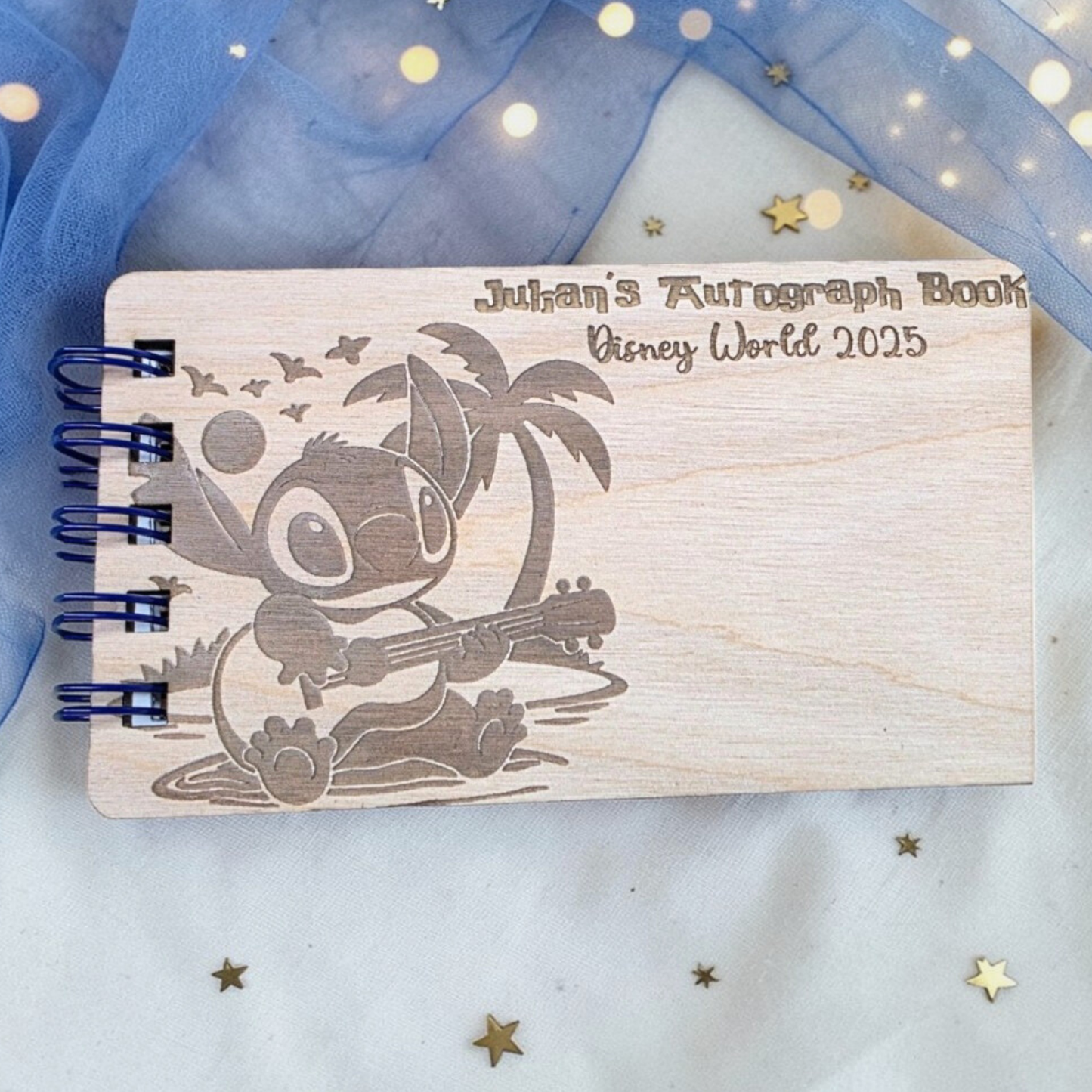 Custom Engraved Ohana Wood Autograph Book - Personalized Travel Keepsake Journal