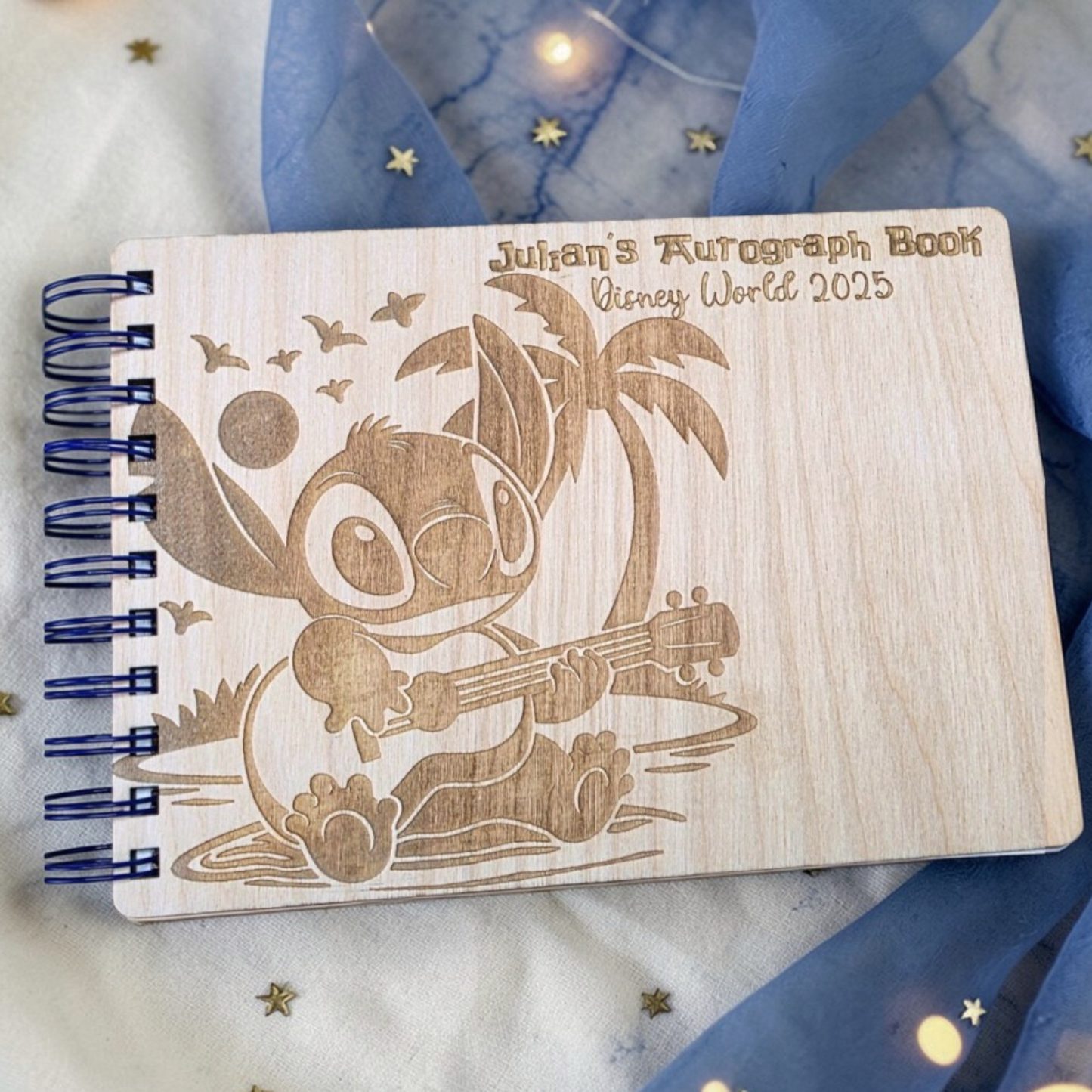 Custom Engraved Ohana Wood Autograph Book - Personalized Travel Keepsake Journal
