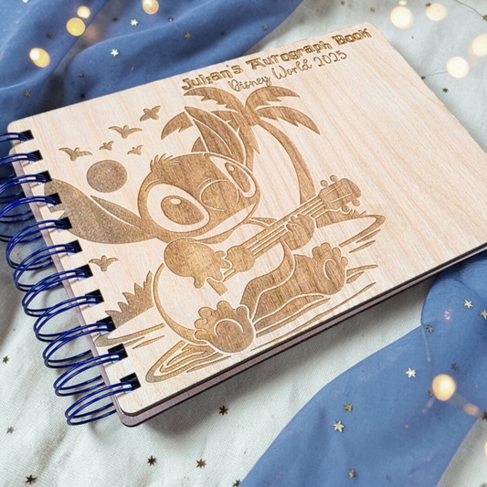 Custom Engraved Ohana Wood Autograph Book - Personalized Travel Keepsake Journal