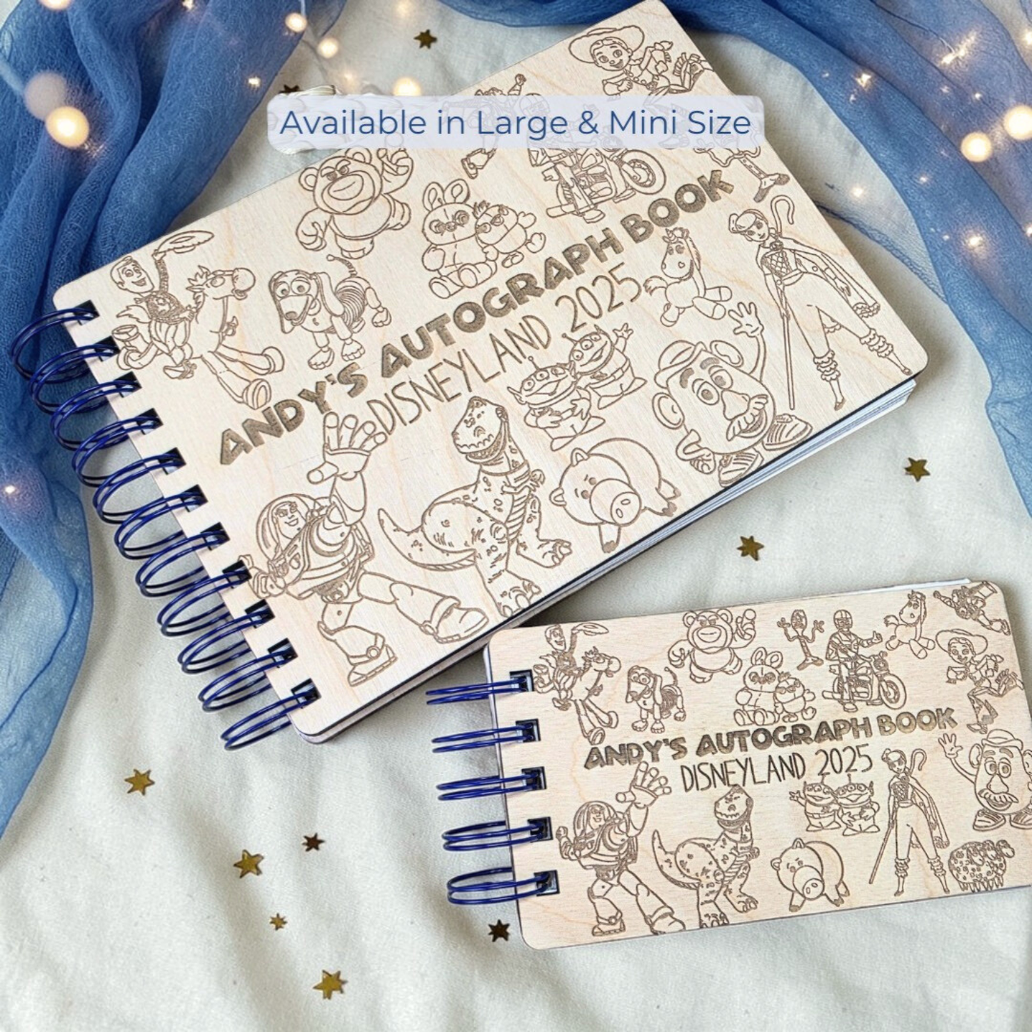 Custom Engraved Toy Friends Wood Autograph Book - Personalized Travel Keepsake Journal