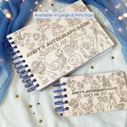 Custom Engraved Toy Friends Wood Autograph Book - Personalized Travel Keepsake Journal