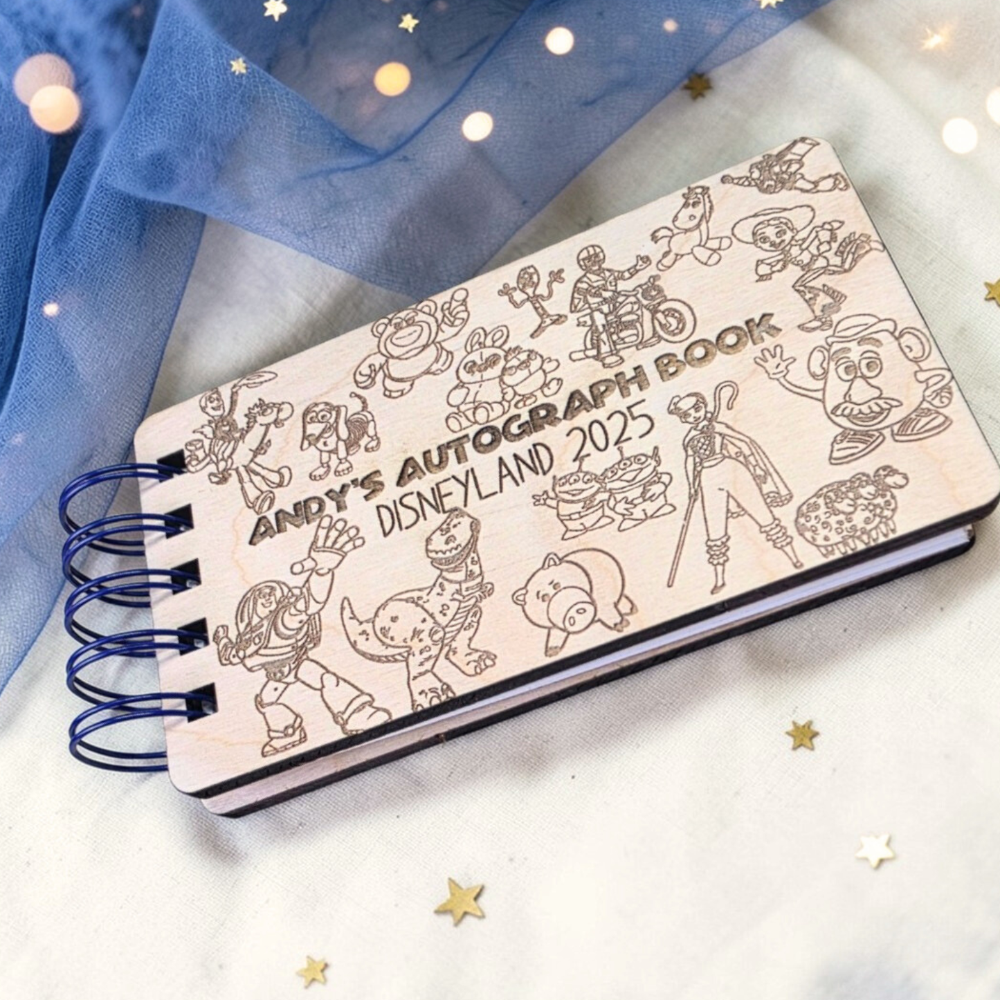 Custom Engraved Toy Friends Wood Autograph Book - Personalized Travel Keepsake Journal