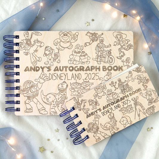 Custom Engraved Toy Friends Wood Autograph Book - Personalized Travel Keepsake Journal