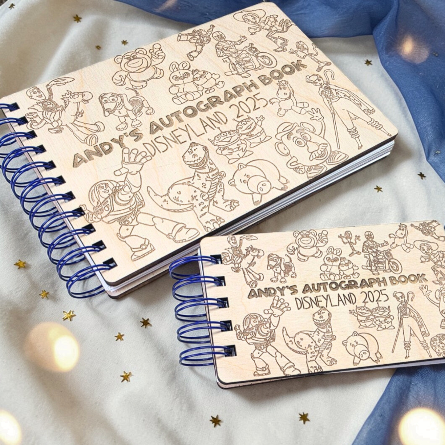 Custom Engraved Toy Friends Wood Autograph Book - Personalized Travel Keepsake Journal