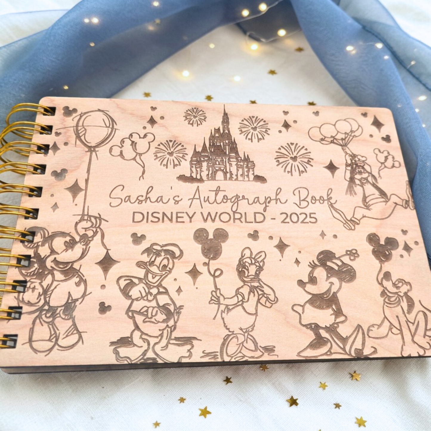 Fairytale Castle and Balloons Autograph Book  - Custom Wood Book - Theme Park Journal