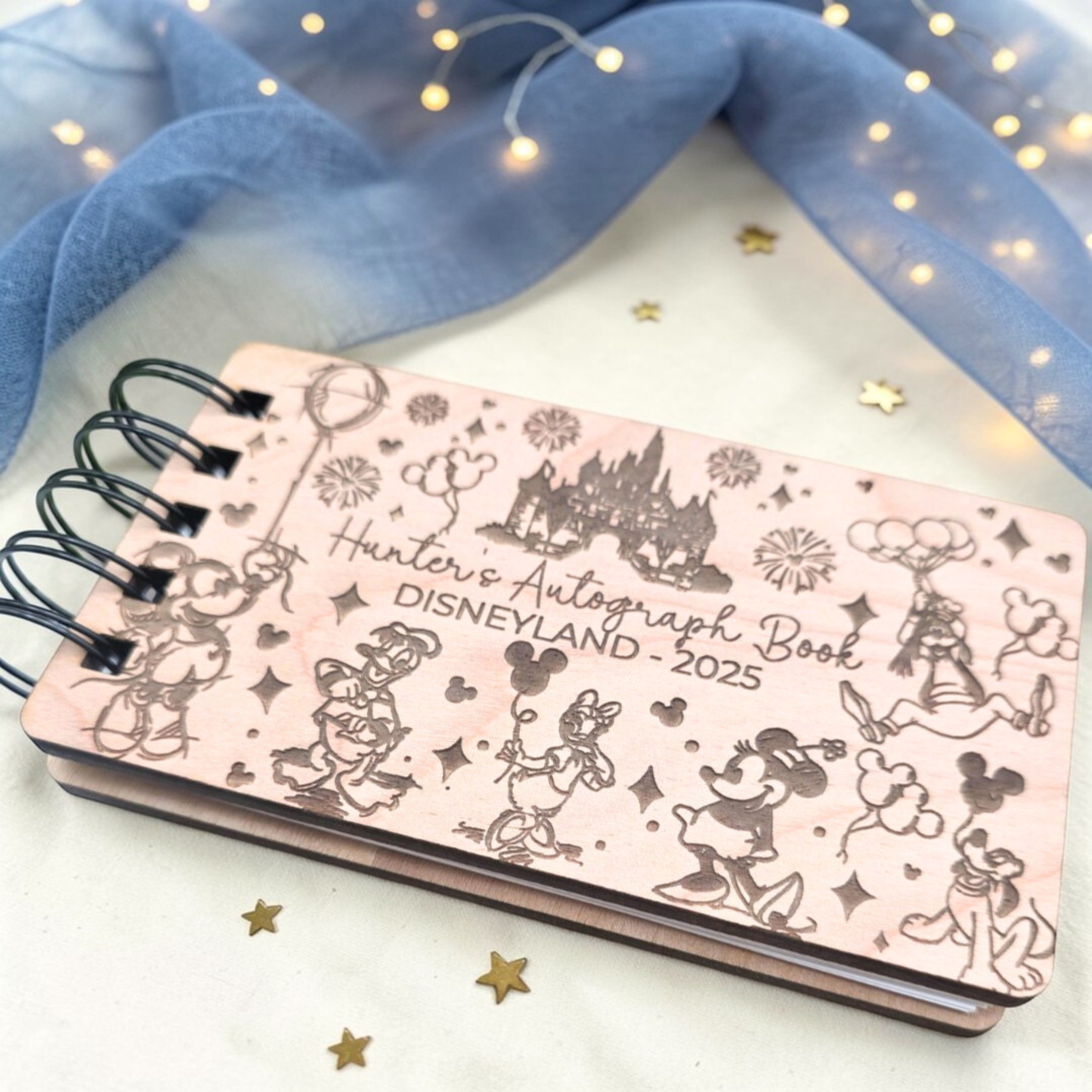 Fairytale Castle and Balloons Autograph Book  - Custom Wood Book - Theme Park Journal