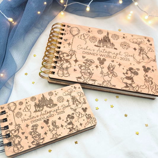 Fairytale Castle and Balloons Autograph Book  - Custom Wood Book - Theme Park Journal