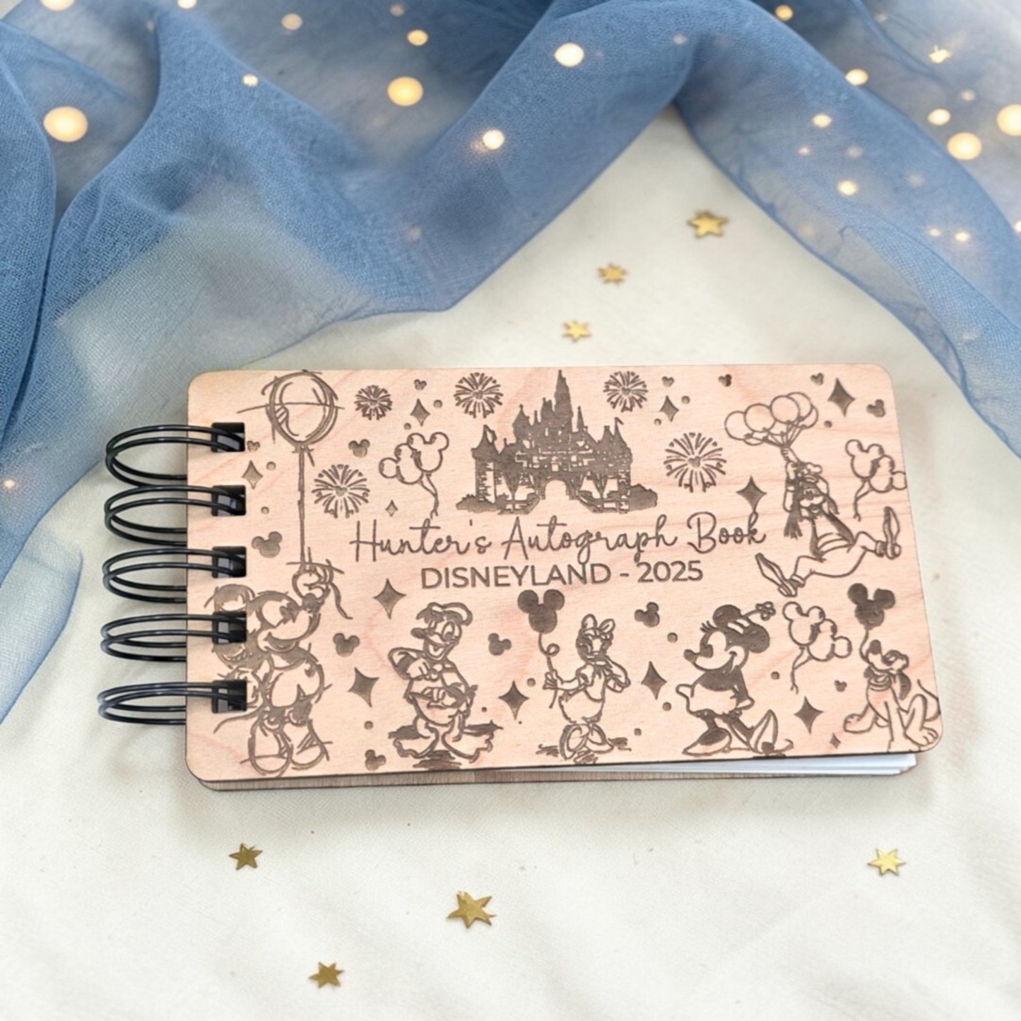 Fairytale Castle and Balloons Autograph Book  - Custom Wood Book - Theme Park Journal